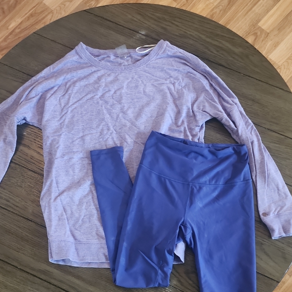 Purple Long Sleeve Top and Blue Leggings Set